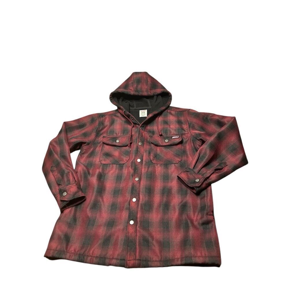 Dickies Red Black Twill Polar Fleece Lined Plaid Hooded Work Jacket Mens M 38/40 - Picture 3 of 7
